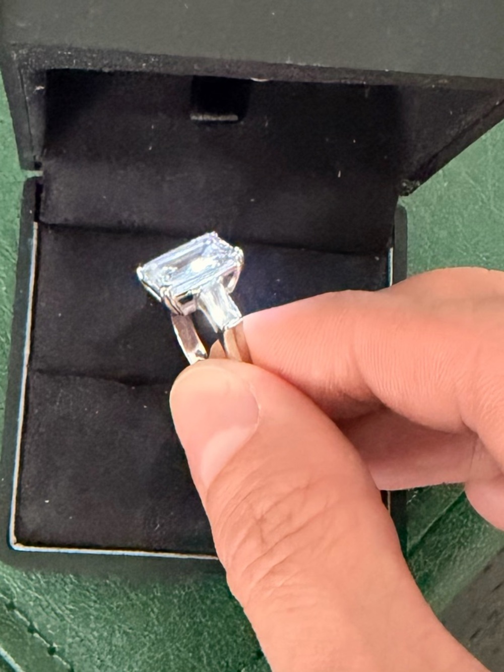 Emerald-Cut White Stone Engagement Ring - White - Picture 6 of 10